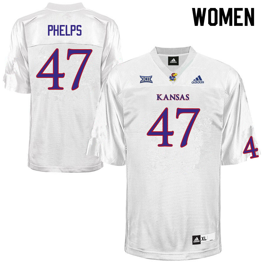 Women #47 Lonnie Phelps Kansas Jayhawks College Football Jerseys Sale-White - Click Image to Close